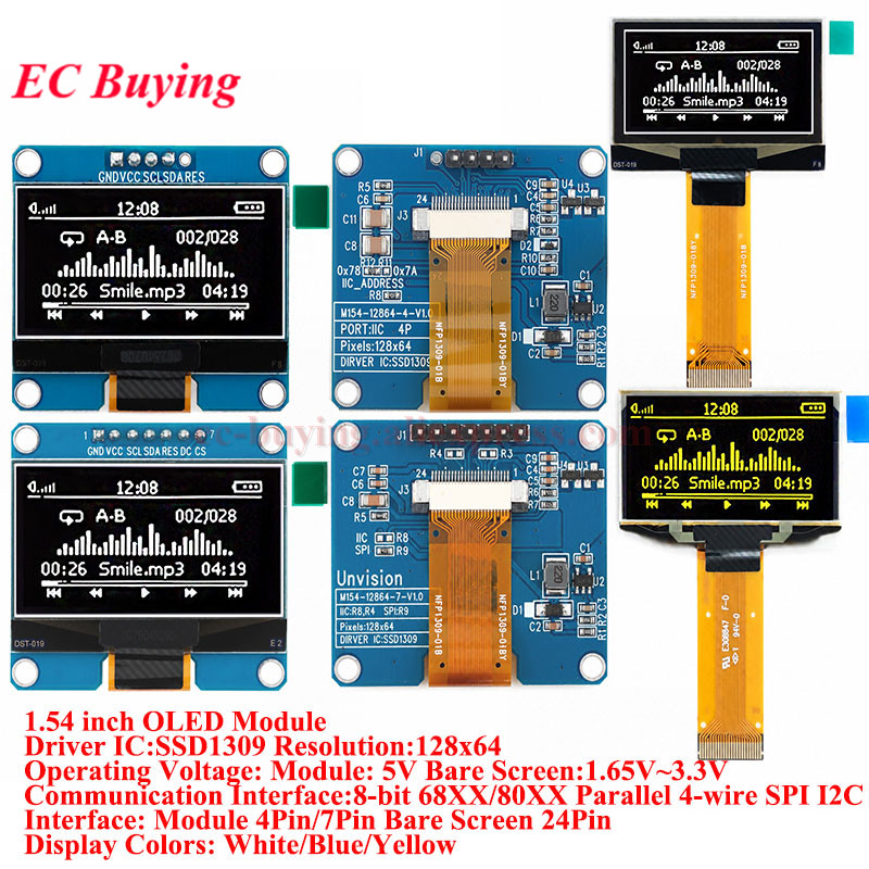 Ssd1306 - 1,54-дюймовый OLED-модуль, 1,54-дюймовый ЖК-экран, разрешение 12864,